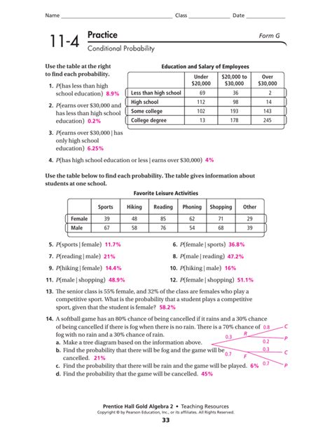 algebra 2 probability review worksheet
